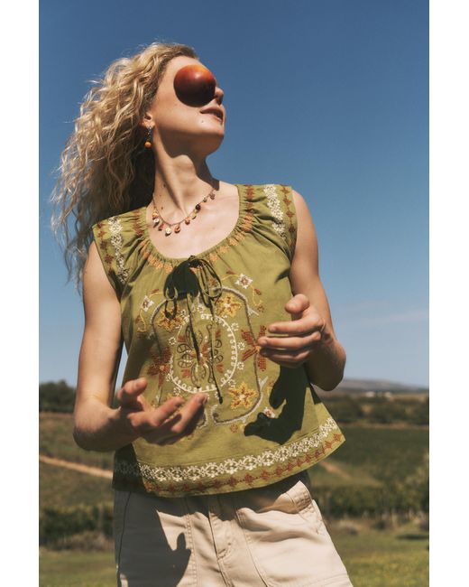 Monsoon Green Greta Floral Embroidered Top