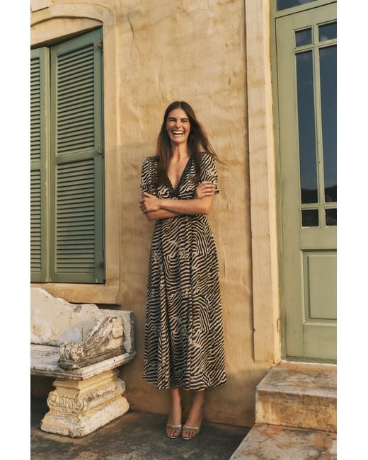 Monsoon Annie Animal Print Midi Dress Brown