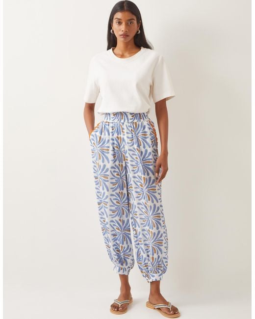 Monsoon Cece Woodblock Print Harem Trousers Blue