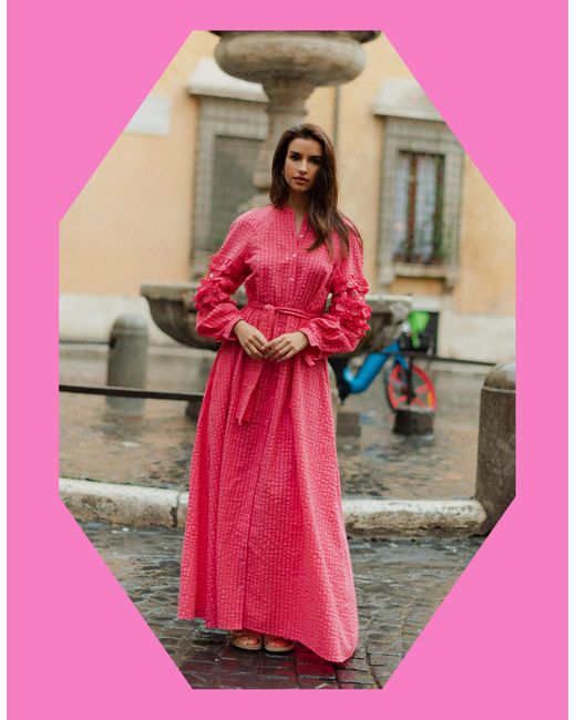 Monsoon Pink Sundress Magnolia Long Sleeve Frill Maxi Dress