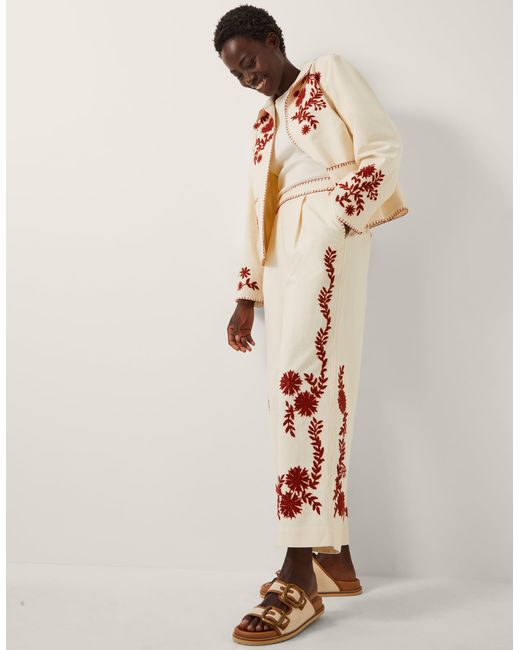 Monsoon Natural Emilia Floral Embroidered Trousers Ivory