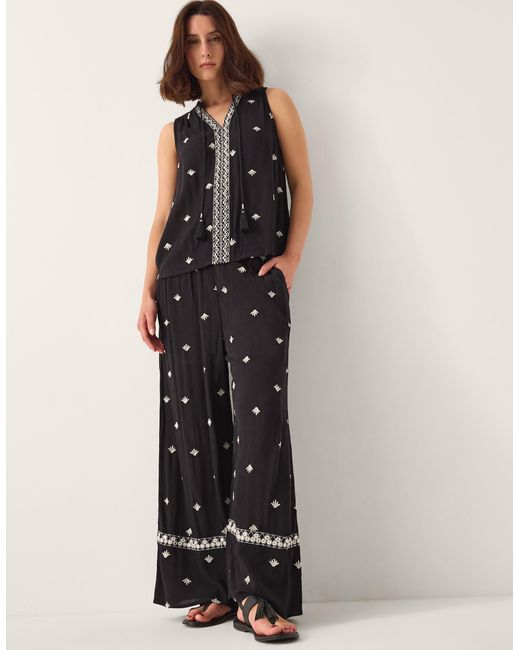 Monsoon Black Embroidered Wide Leg Trousers