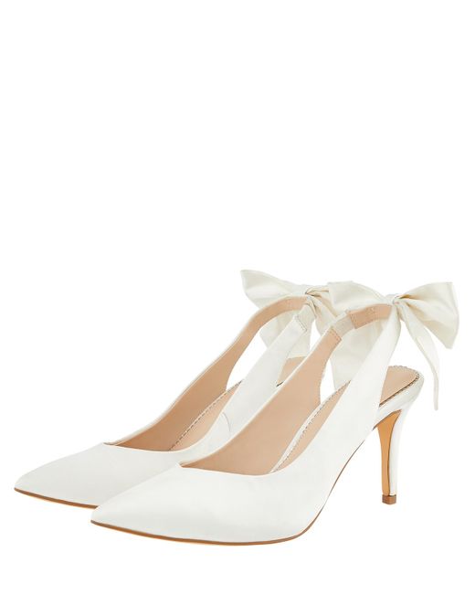 Monsoon White Bea Bow Pointed Sling Back Bridal Shoes