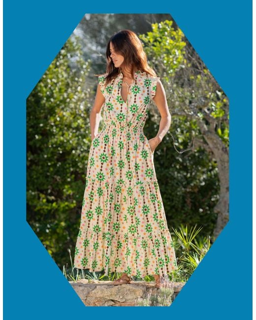 Monsoon Green La Galeria Elefante Floral Print Midi Dress Orange