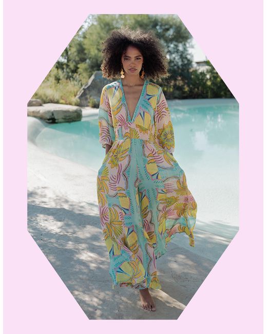 Monsoon Green Piti Cuiti Plunge Floral Print Jumpsuit Yellow