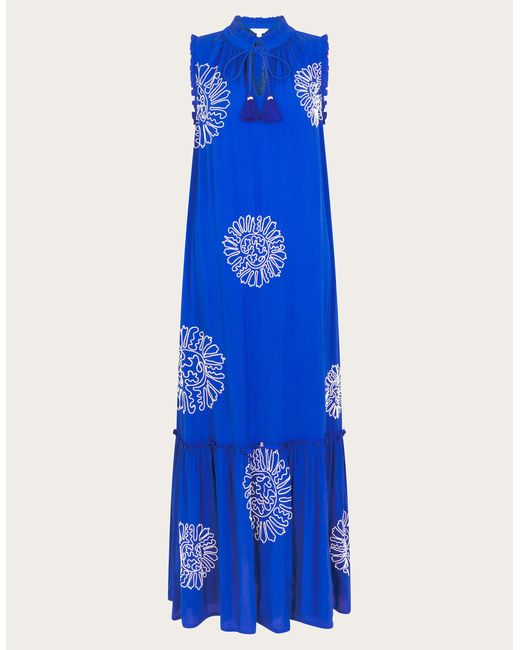 Monsoon Meena Embroidered Dress Blue