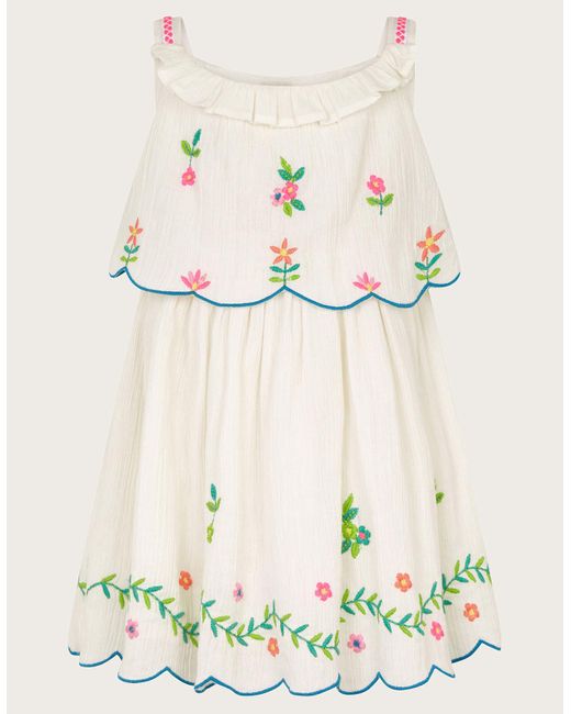 Monsoon Natural Baby Floral Embroidered Dress White