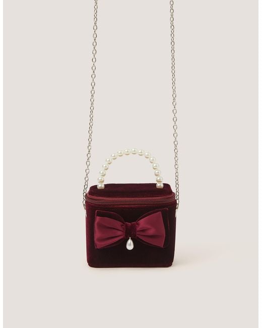 Monsoon White Bow Velvet Bag Red