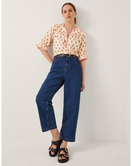Monsoon Blue Laurie Floral Print Jersey Top Ivory