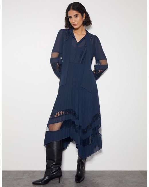 Monsoon Women's Navy Blue Floral Lace Insert Pleated Midi Dress, Size: 10 | Lyst UK Monsoon Women's Navy Blue Floral Lace Insert Pleated Midi Dress, Size: 10 | Lyst UK