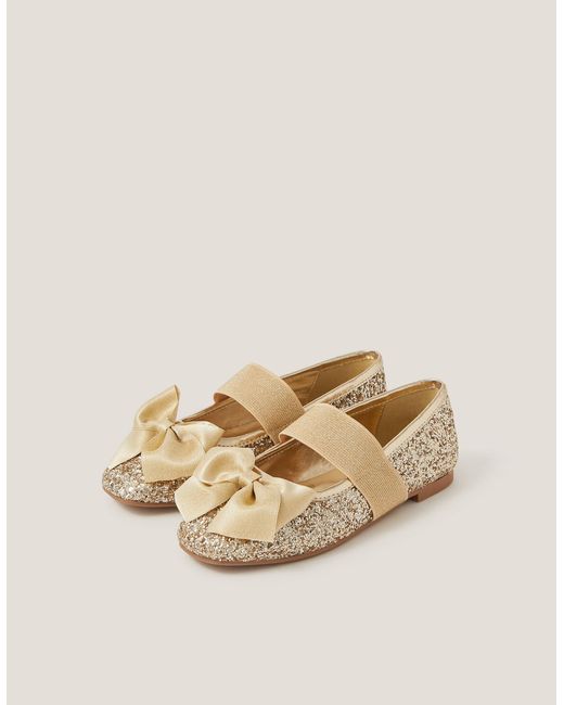 Monsoon Natural Glitter Bow Ballet Flats Gold