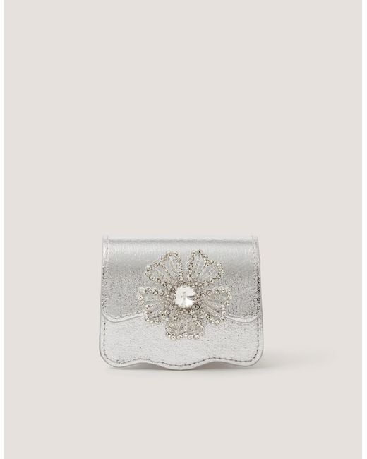 Monsoon White Mini Diamanté Flower Metallic Bag