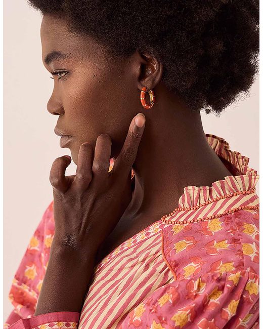 Monsoon Red Gas Bijoux Enamel Gold-plated Hoop Earrings