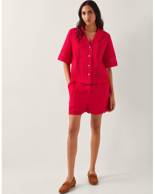 Monsoon Irina High-waisted Lace Shorts Red