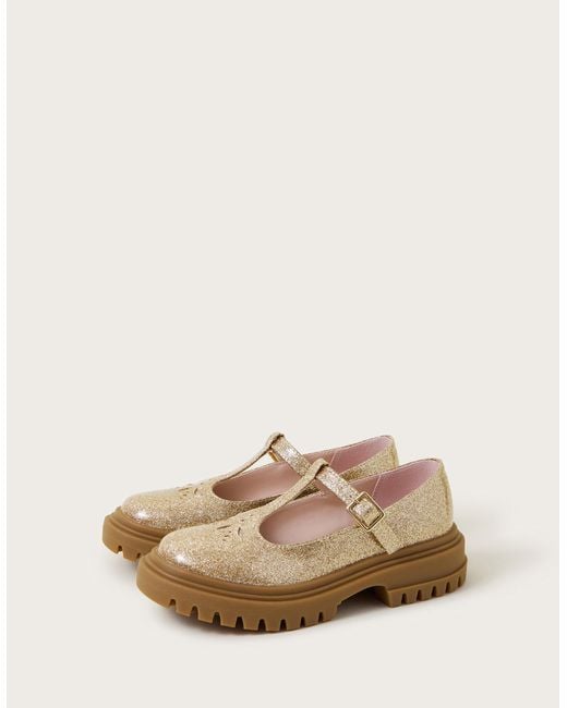 Monsoon Natural Glitter Patent Mary Jane Shoes Gold