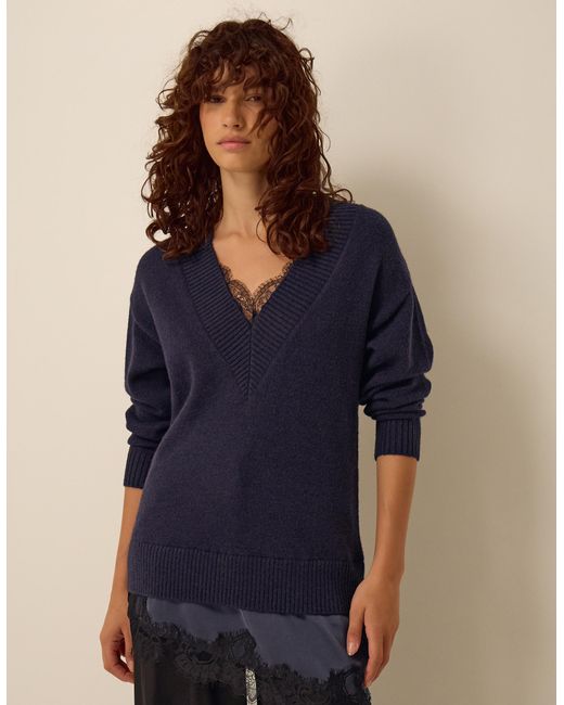 Monsoon Lilah Lace Trim Jumper Blue