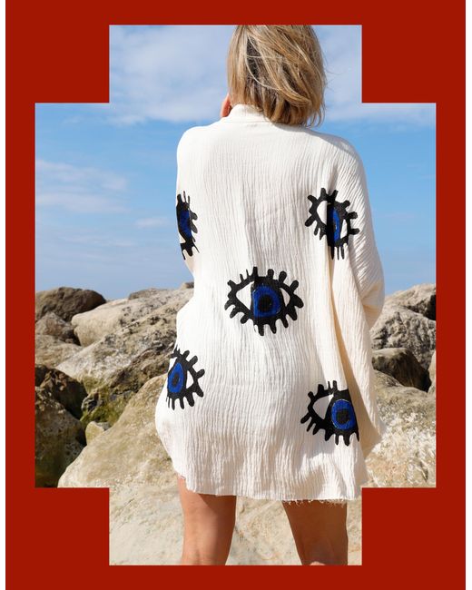 Monsoon Meraki Beach Eye Print Beach Shirt Blue
