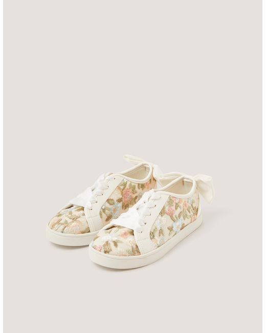 Monsoon Natural Floral Embroidered Trainers Gold