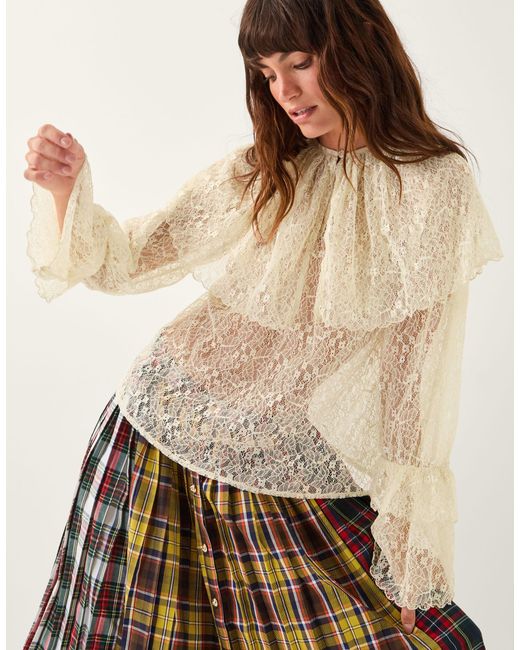 Monsoon Brown X Sarah Corbett-winder Oversized Collar Lace Blouse Cream