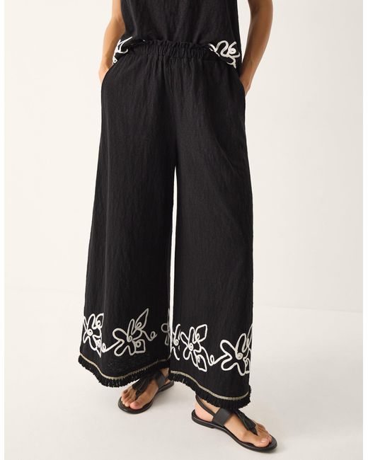 Monsoon Sara Embroidered Wide Leg Trousers Black