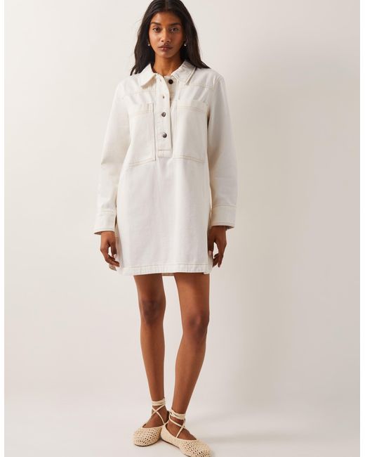 Monsoon Nara Denim Tunic Shirt Dress Natural