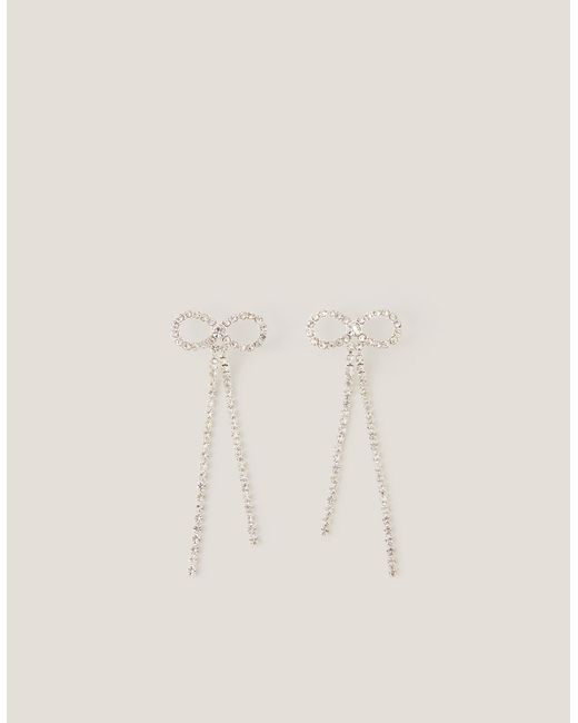 Monsoon Natural Diamanté Bow Drop Earrings