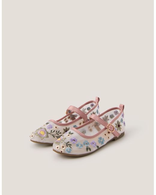 Monsoon Natural Floral Embroidered Ballerina Flats Multi