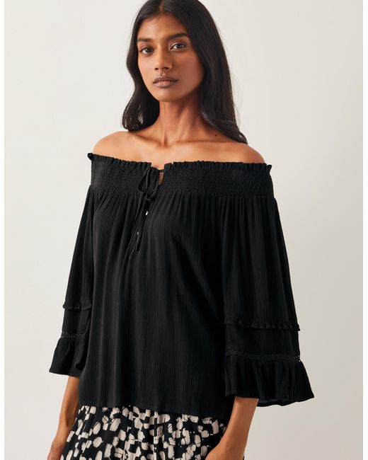 Monsoon Ava Off-the-shoulder Smock Top Black