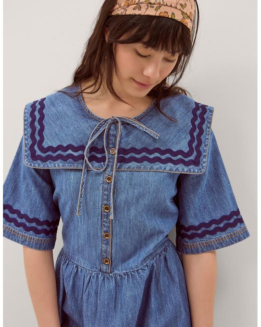 Monsoon Blue Shelby Square Collar Midi Dress