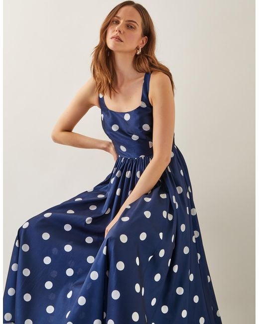 Monsoon Sicily Fit And Flare Midi Dress Blue