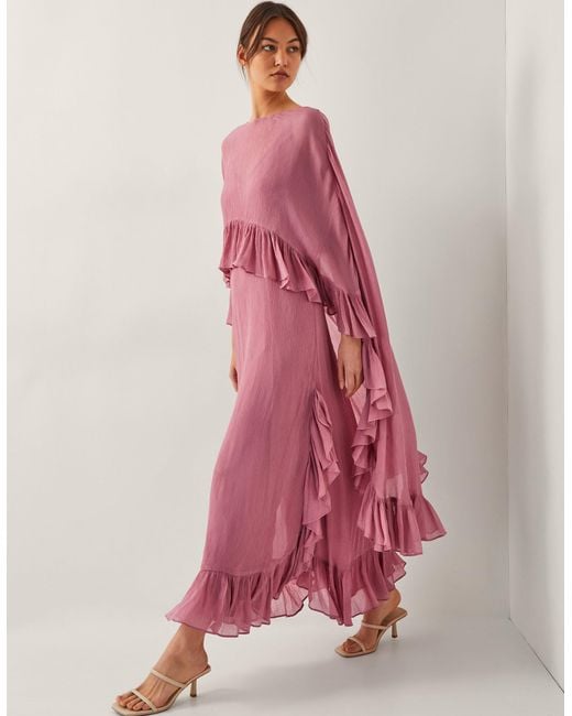 Monsoon Jodie Cape Ruffle Maxi Slip Dress Pink