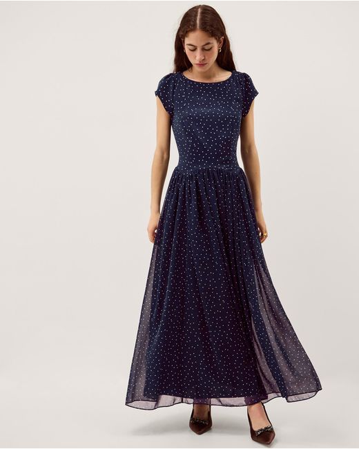 Monsoon Women's Navy Blue & White Polka Dot Caitie Midi Dress, Size: 8