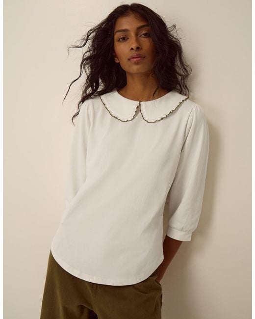 Monsoon Natural Caris Collar Jersey Top Ivory