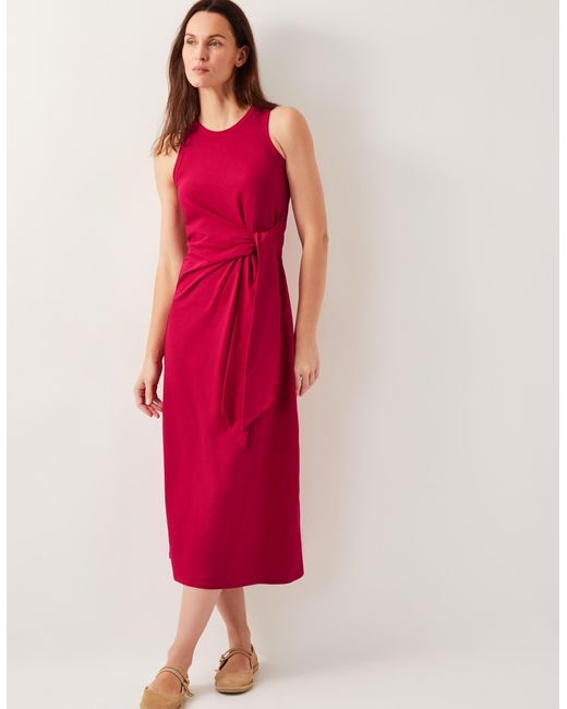 Monsoon Pink Sleeveless Tie-side Column Midi Dress Red
