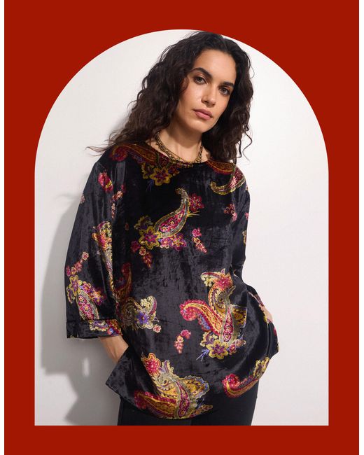 Monsoon Red East Lucille Velvet Top Black