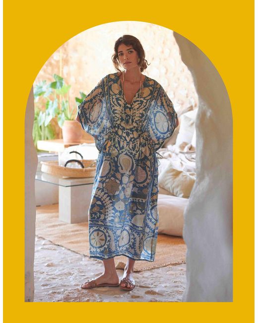 Monsoon Gray One Hundred Stars Susani Print Kaftan Dress
