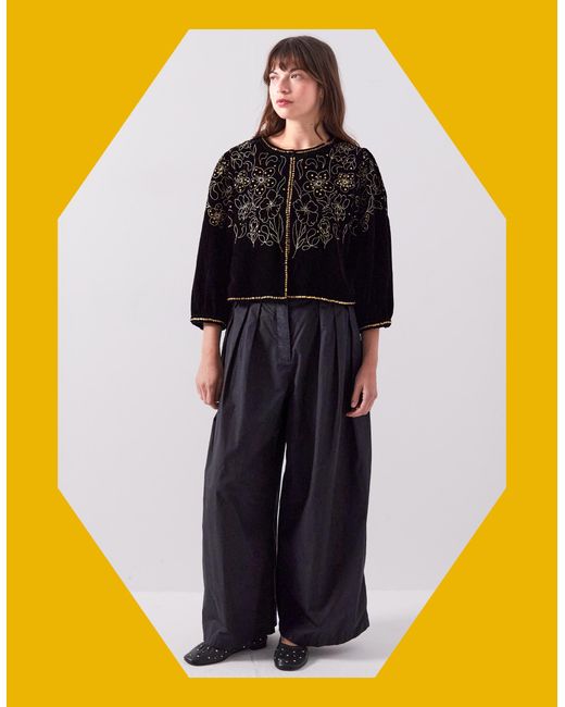 Monsoon East Laurie Embroidered Velvet Jacket Black