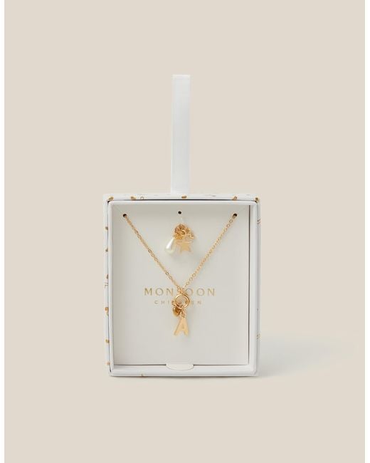 Monsoon Natural Initial Charm Necklace Set Gold