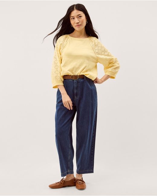 Monsoon Blue Fifi Broderie Sleeve Top Yellow