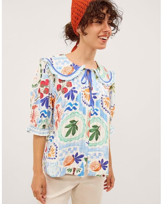 Monsoon Blue X Charlie Taylor Printed Blouse White