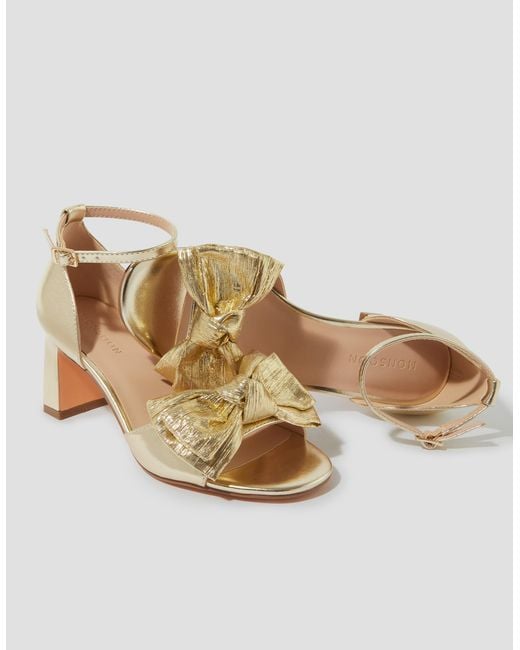 Monsoon Natural Taya Metallic Bow Heeled Sandals Gold