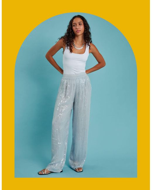 Monsoon Sundress Janis Sequin Wide Leg Trousers Blue
