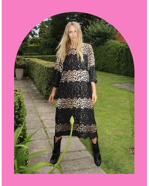 Monsoon Blue Crās Elina Leopard Print Lace Midi Dress Leopard
