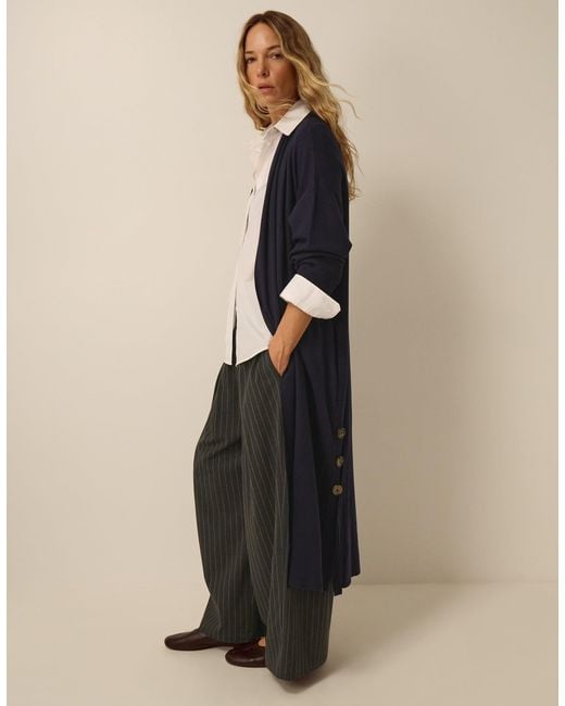 Monsoon Natural Sadie Knit Longline Cardigan Blue