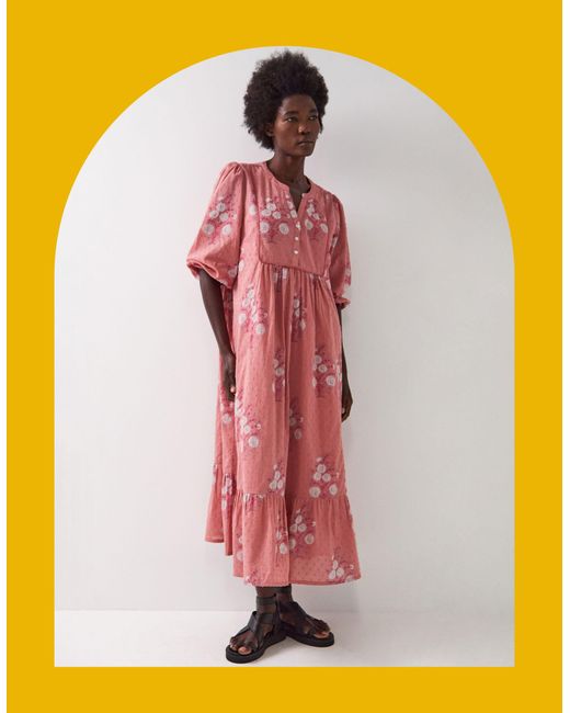 Monsoon Pink East Nadine Embroidered Midi Smock Dress Multi