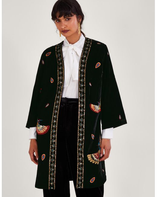Monsoon Baylie Embellished Velvet Kimono Black