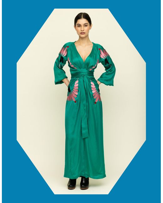 Monsoon Blue Tallulah And Hope Women's Green & Pink Embroidered Aziza Long Wrap Dress, Size: S