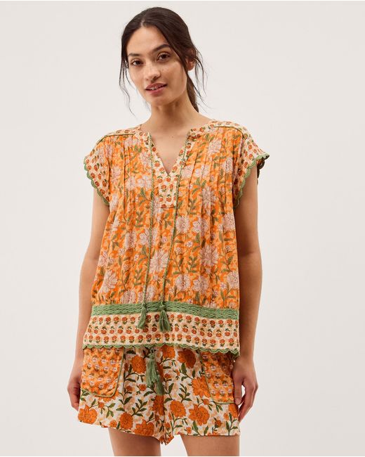 Monsoon Orange Carris Floral Scallop Trim Top