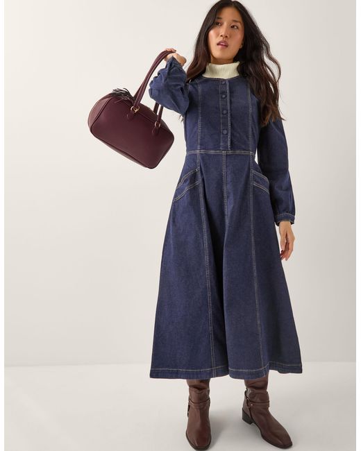 Monsoon Blue Vivian Button Denim Midi Dress