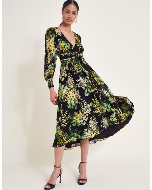 Monsoon Green Valeria Print Dress Black